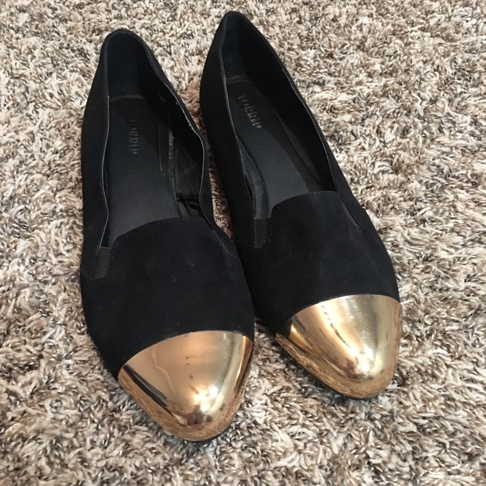 Torrid Black Suede gold toe flats